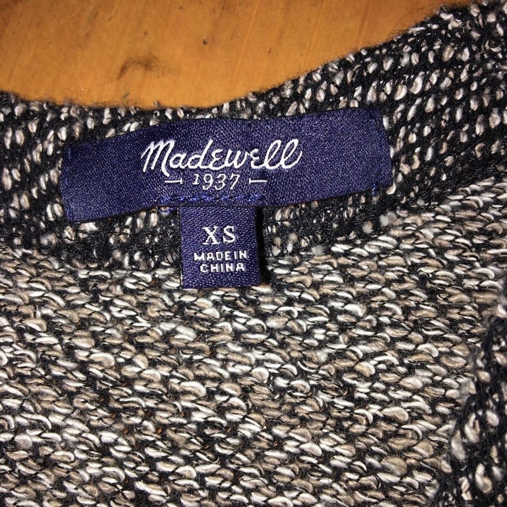 Madewell Black White Marled Knit V-Neck Fit Flare Dress Mod Retro Career XS - Picture 3 of 8